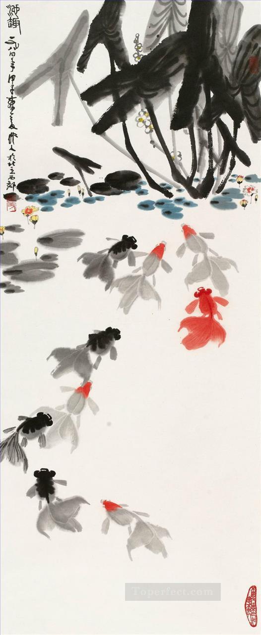 Wu zuoren happyness of pond 1984 old China ink Oil Paintings